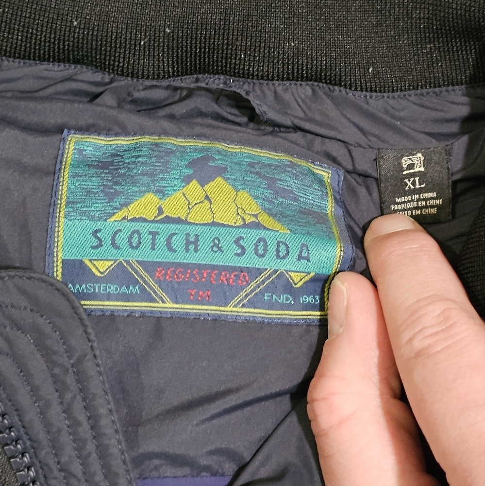 Scotch & Soda Mens XL Dark Blue Hooded Puffer Vest Navy Quilted Archival Classic - Picture 4 of 7